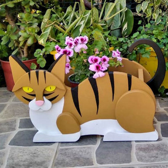 Cartoon Cute Cat Wooden Potted Home Gardening Decoration Ornament