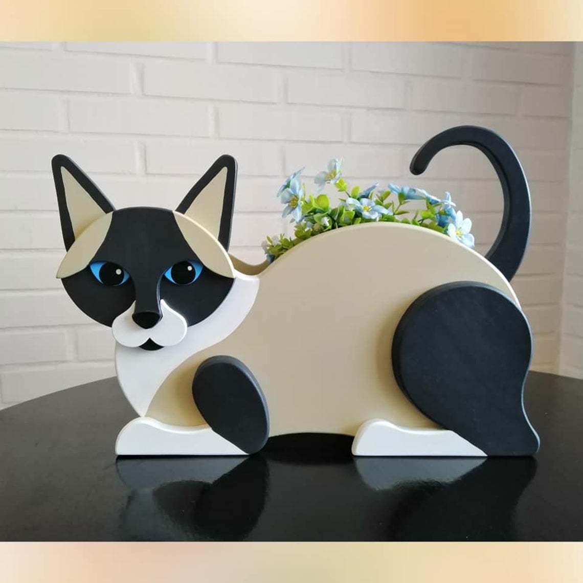 Cartoon Cute Cat Wooden Potted Home Gardening Decoration Ornament