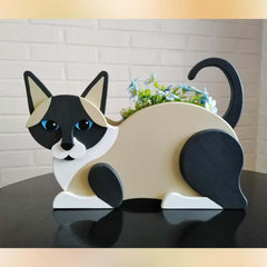 Cartoon Cute Cat Wooden Potted Home Gardening Decoration Ornament